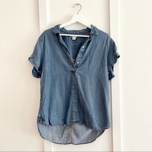 Denim-style Blouse with Buttons
